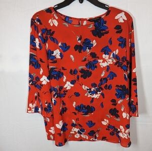 Banana Republic Women's Red Floral Polyester Round Neck Blouse / Top, size M